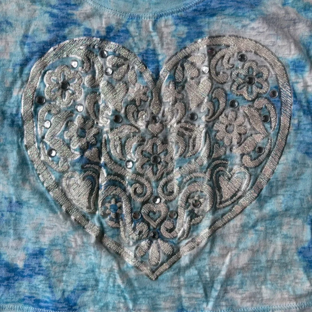 Justice Girls Blue Tie Dye‎ Heart Rhinestone Lace Crop Top Size 7
